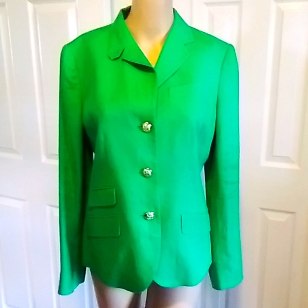 Lauren by Ralph Lauren, Three button Linen Blazer, Green, Size 8